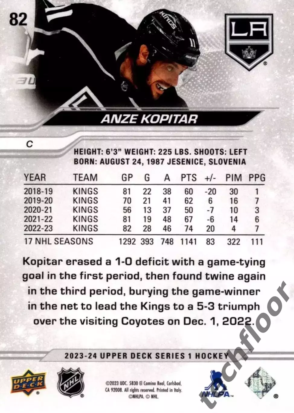 Карточка NHL Anze Kopitar LA Kings/Анже Копитар Лос-Анджелес НХЛ 1