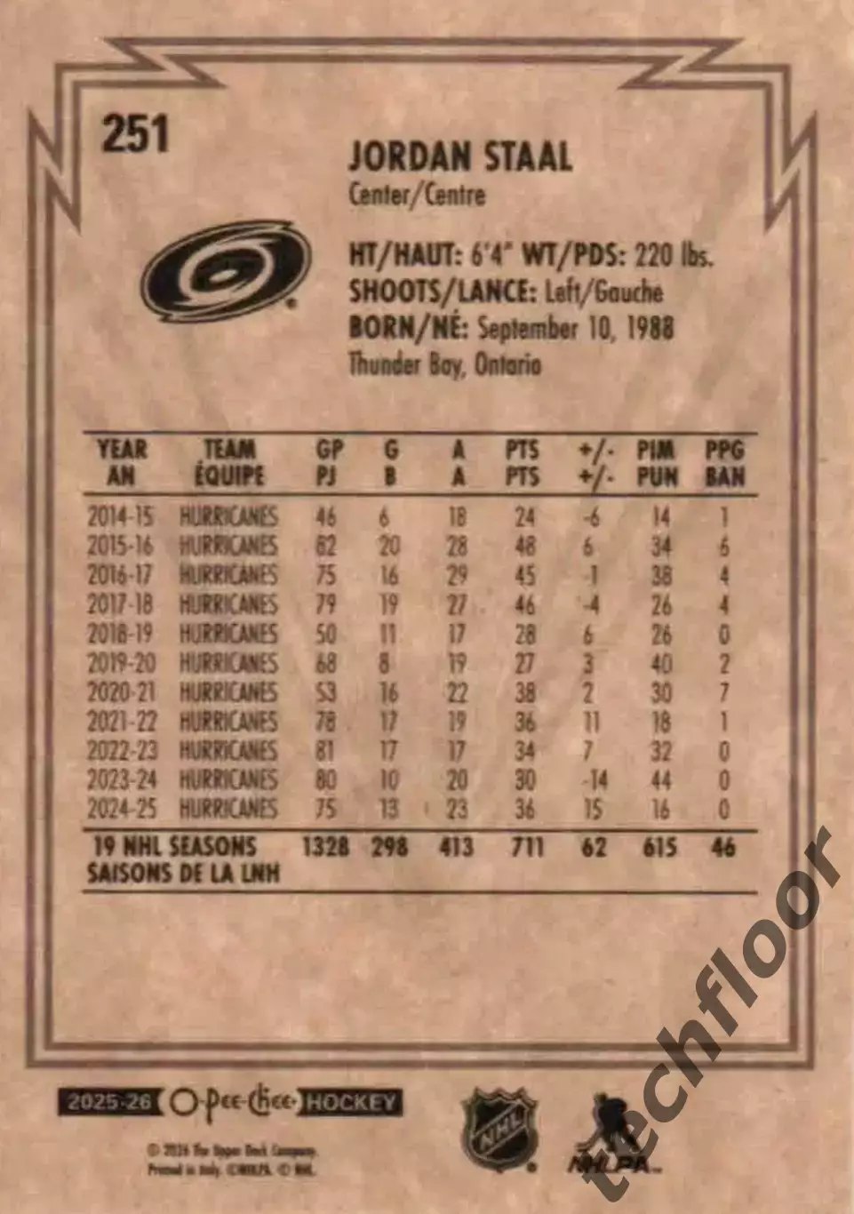 Карточка NHL Jordan Staal Carolina Hurricanes/Джордан Стаал Каролина НХЛ 1