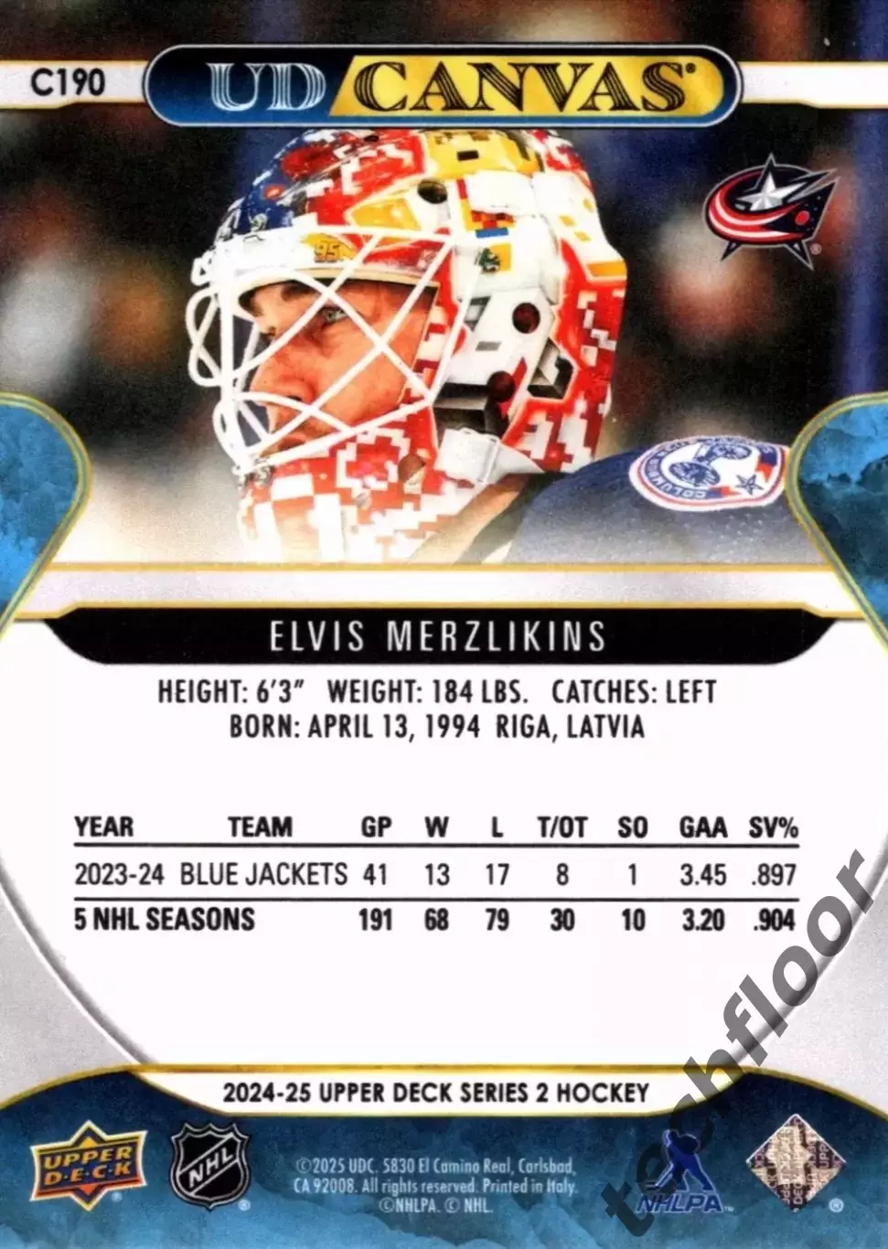 Карточка NHL Canvas Elvis Merzlikins Columbus Blue Jackets/Элвис Мерзликинс НХЛ 1
