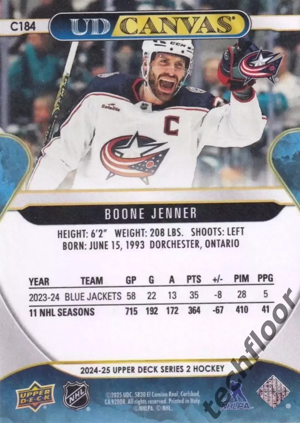 Карточка Canvas NHL Boone Jenner Columbus Blue Jackets/Бун Дженнер Коламбус НХЛ 1
