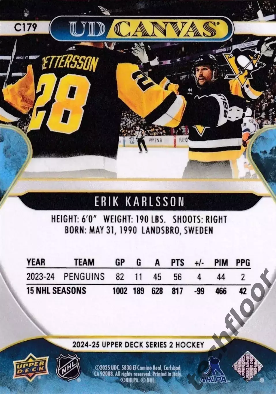 Карточка Canvas NHL Erik Karlsson Pittsburgh Penguins/Эрик Карлссон Питтсбург 1
