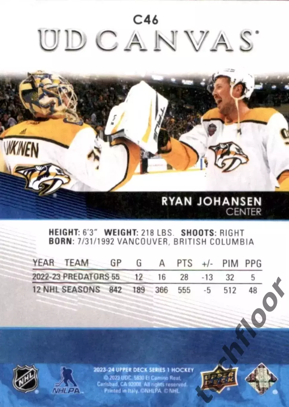 Карточка Canvas NHL Ryan Johansen Nashville Predators/Райан Джохансен Нэшвилл 1