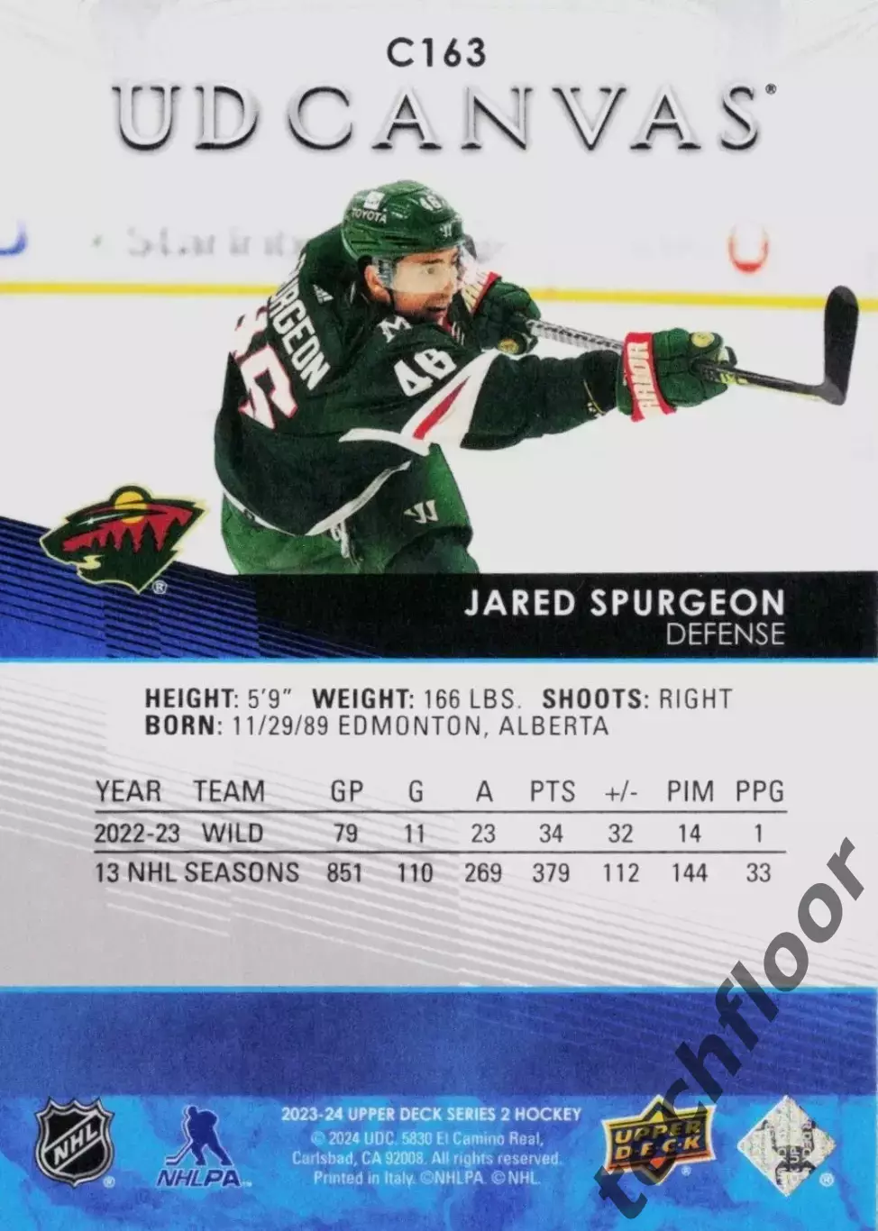 Карточка Canvas NHL Jared Spurgeon Minnesota Wild/Джаред Спёрджон Миннесота НХЛ 1