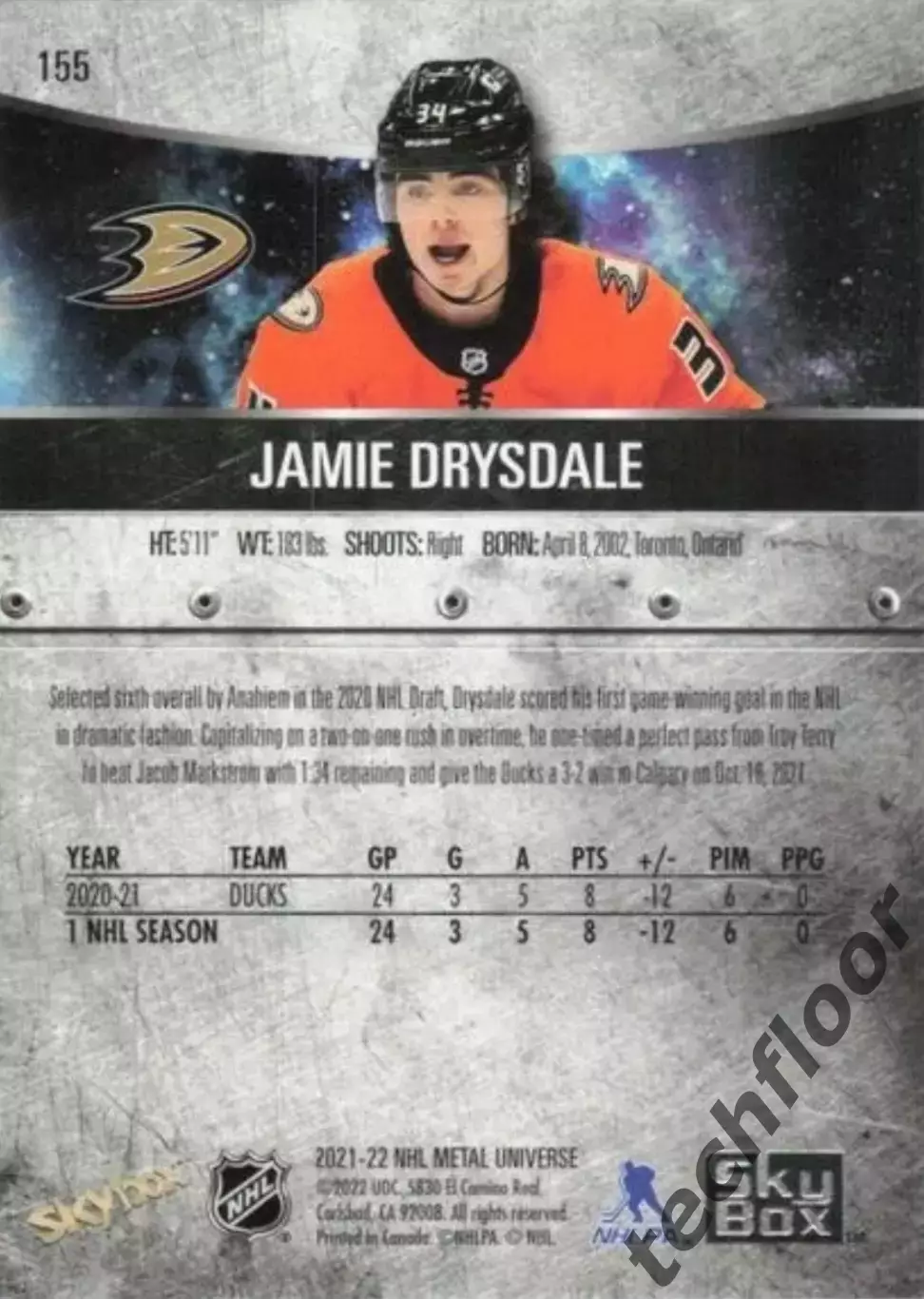 Карточка NHL Jamie Drysdale Anaheim Ducks/ Джейми Драйсдейл Анахайм НХЛ 1