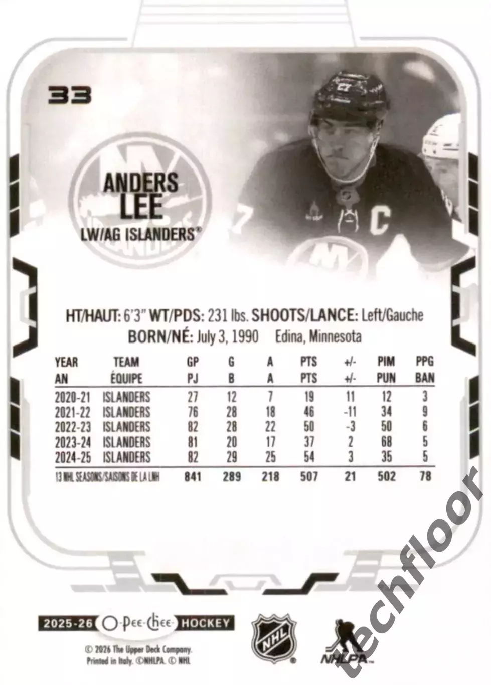 Карточка NHL Anders Lee New York Islanders/ Андерс Ли Айлендерс НХЛ 1