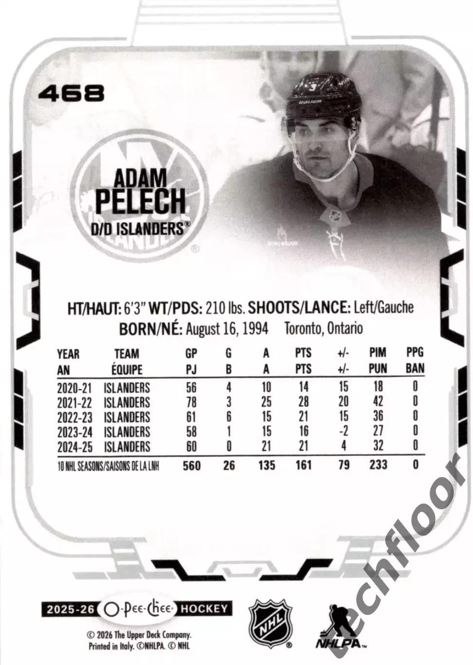 Карточка NHL Adam Pelech New York Islanders/ Адам Пелек Айлендерс НХЛ 1