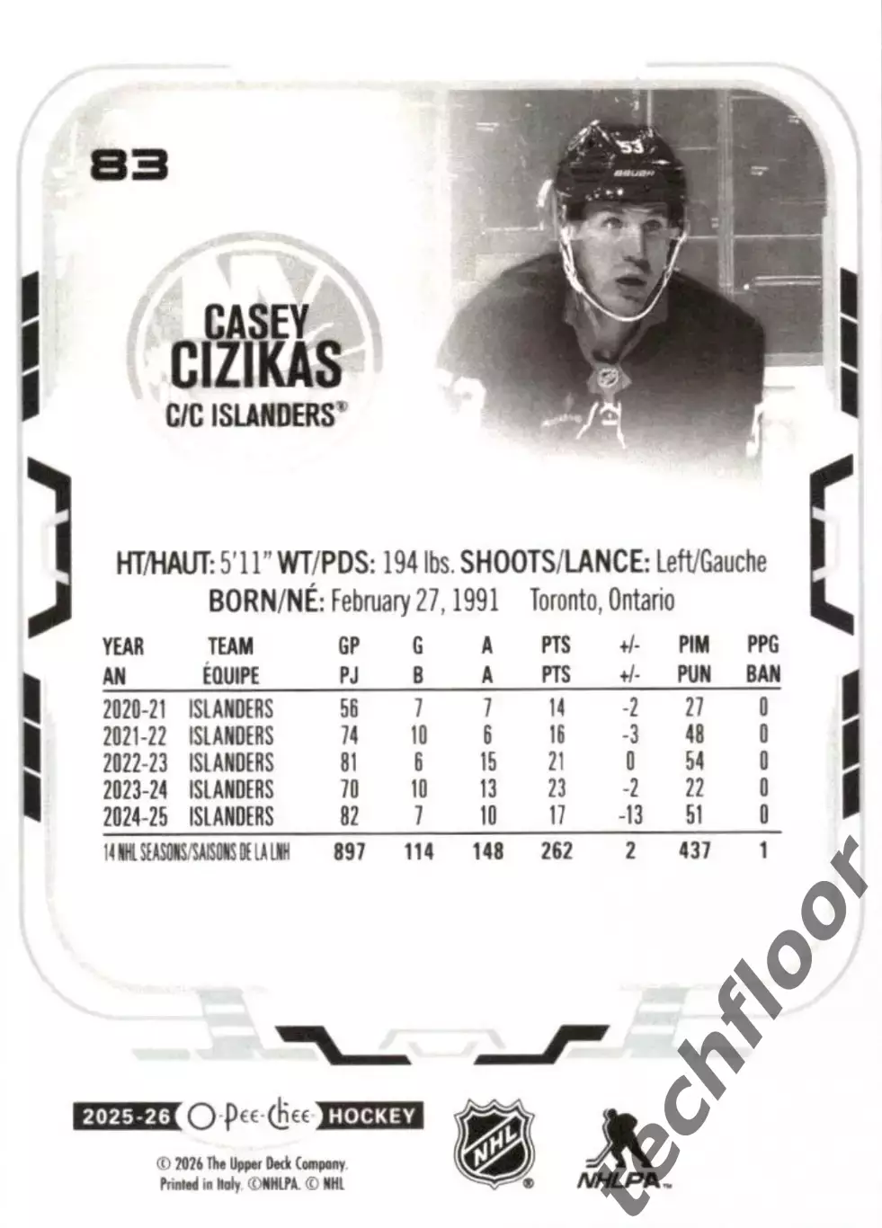 Карточка NHL Casey Cizikas New York Islanders/ Кейси Сизикас Айлендерс НХЛ 1