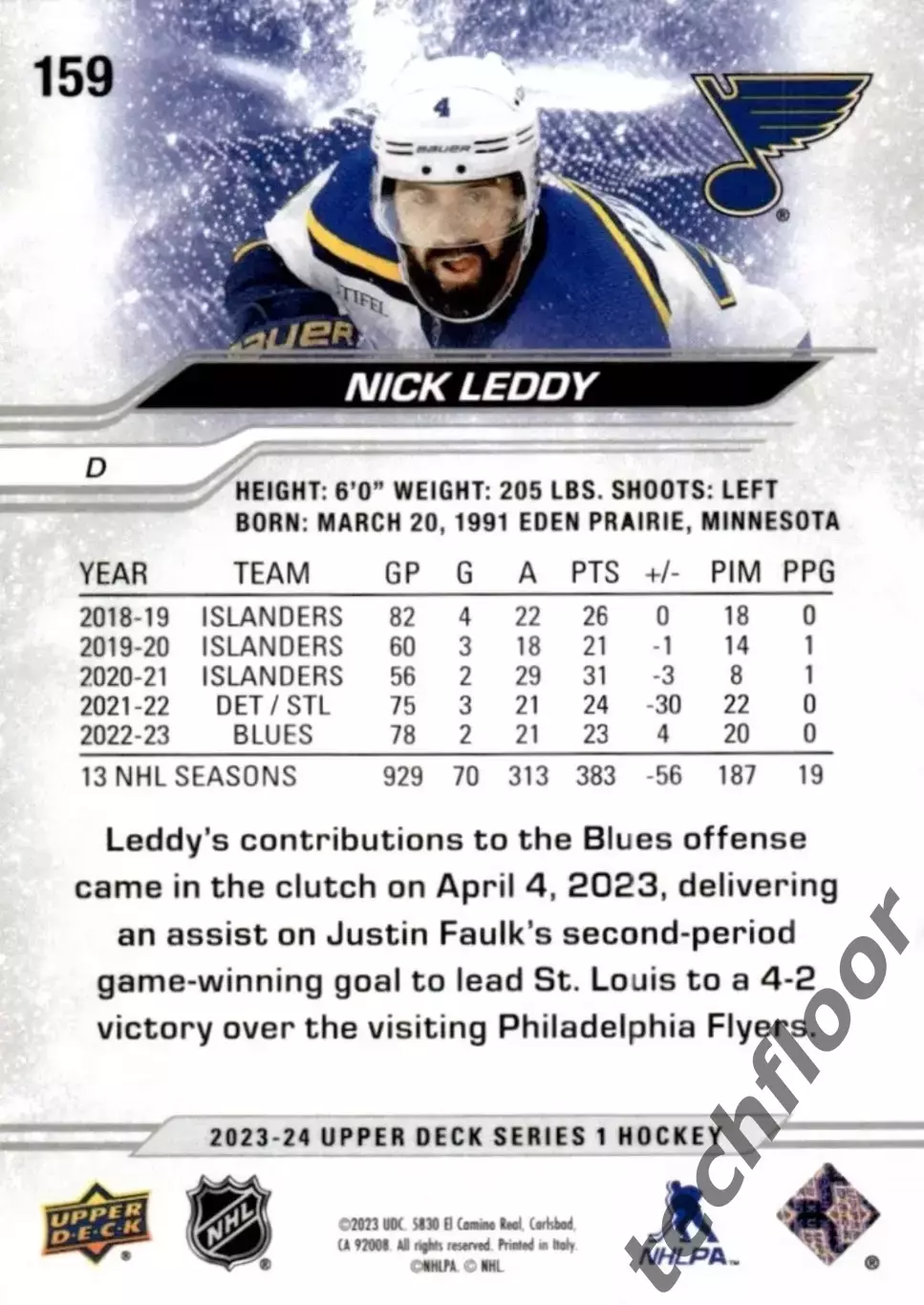Карточка NHL Nick Leddy St. Louis Blues/ Ник Ледди Сент-Луис НХЛ 1