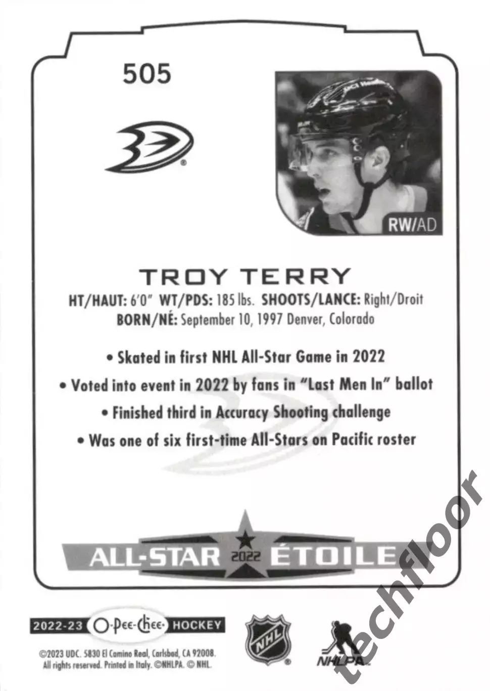 Карточка NHL Troy Terry Anaheim Ducks / Трой Терри Анахайм НХЛ 1