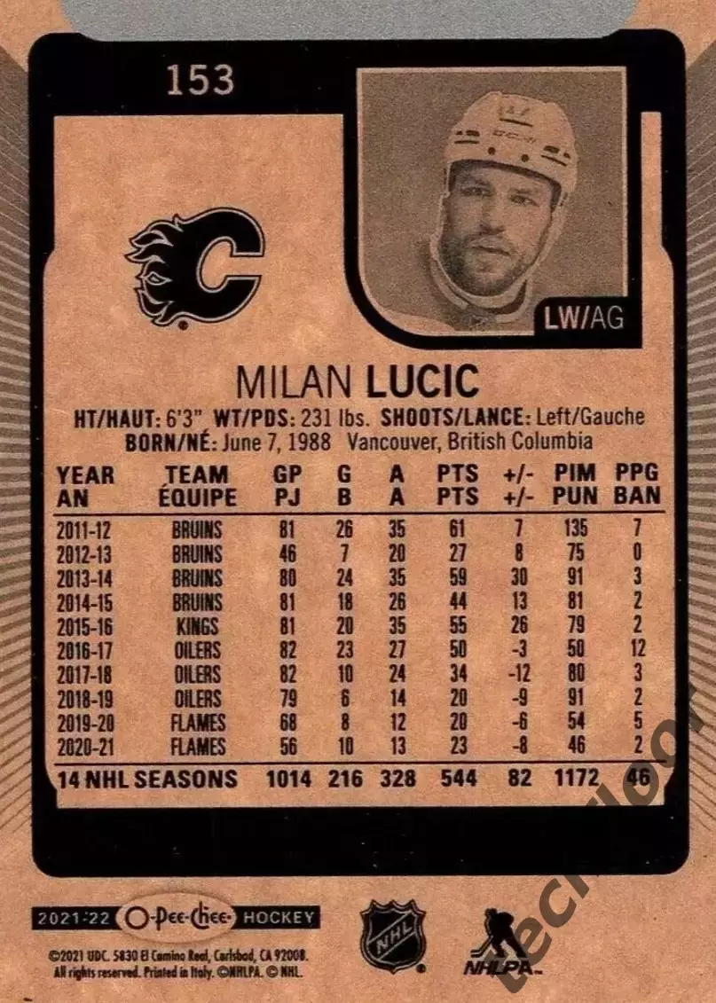 Карточка NHL Milan Lucic Calgary Flames/Милан Лучич Калгари НХЛ 1