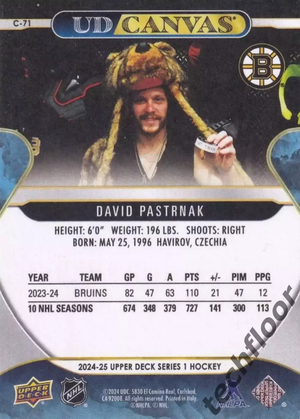Карточка Canvas NHL David Pastrnak Boston Bruins/Давид Пастрняк Бостон НХЛ 1