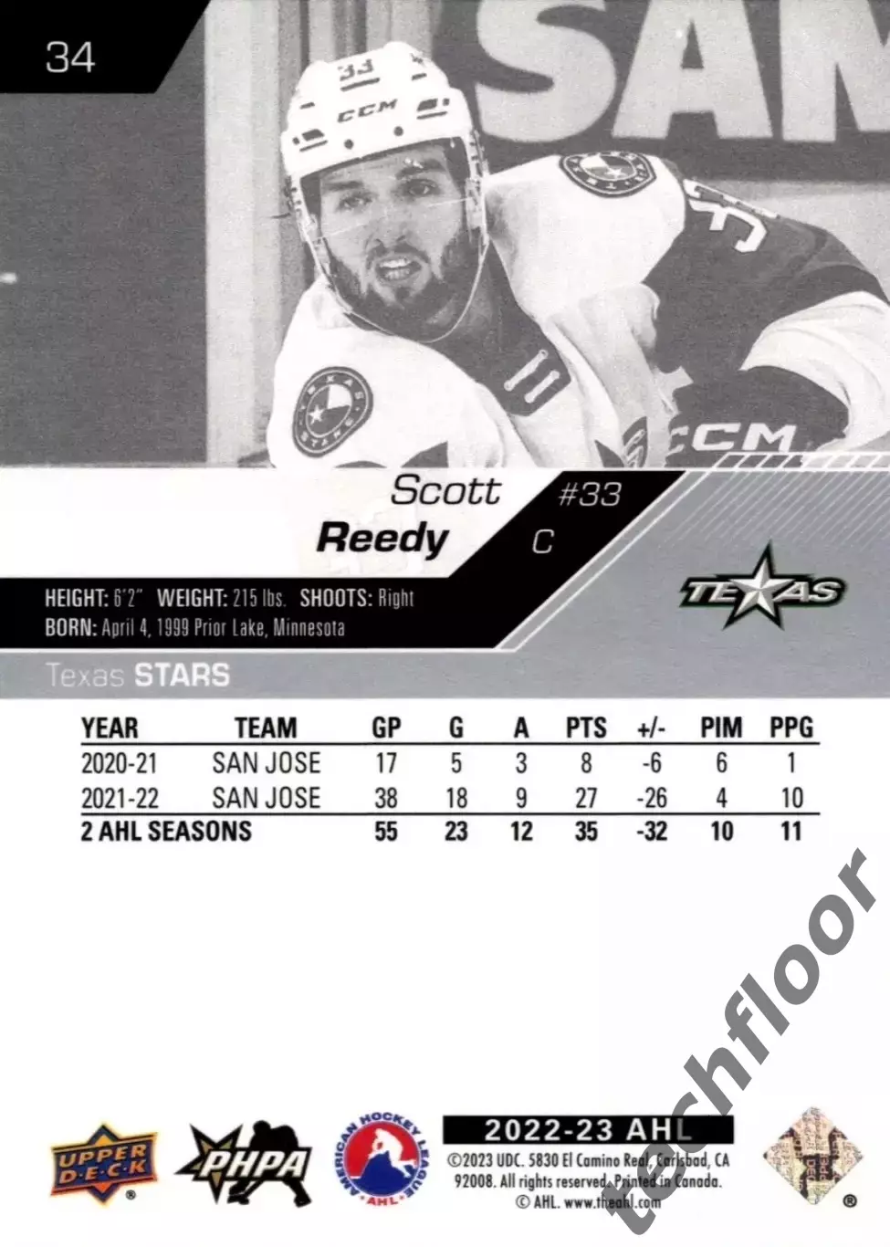 Карточка AHL Scott Reedy Texas Stars/Скотт Риди Техас АХЛ 1