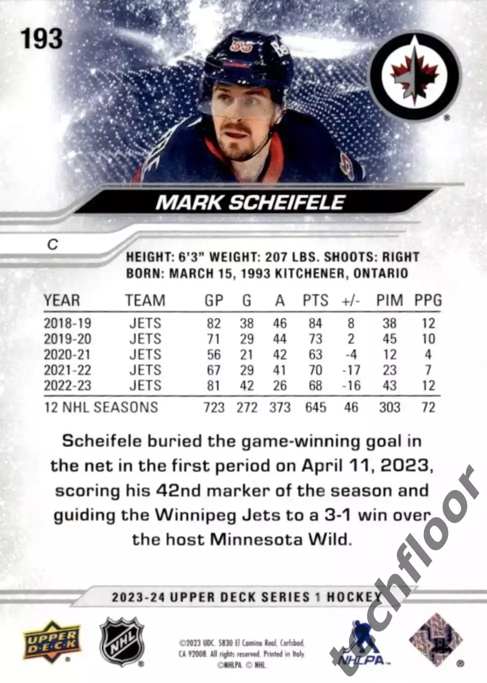 Карточка NHL Mark Scheifele Winnipeg Jets/Марк Шайфли Виннипег НХЛ 1