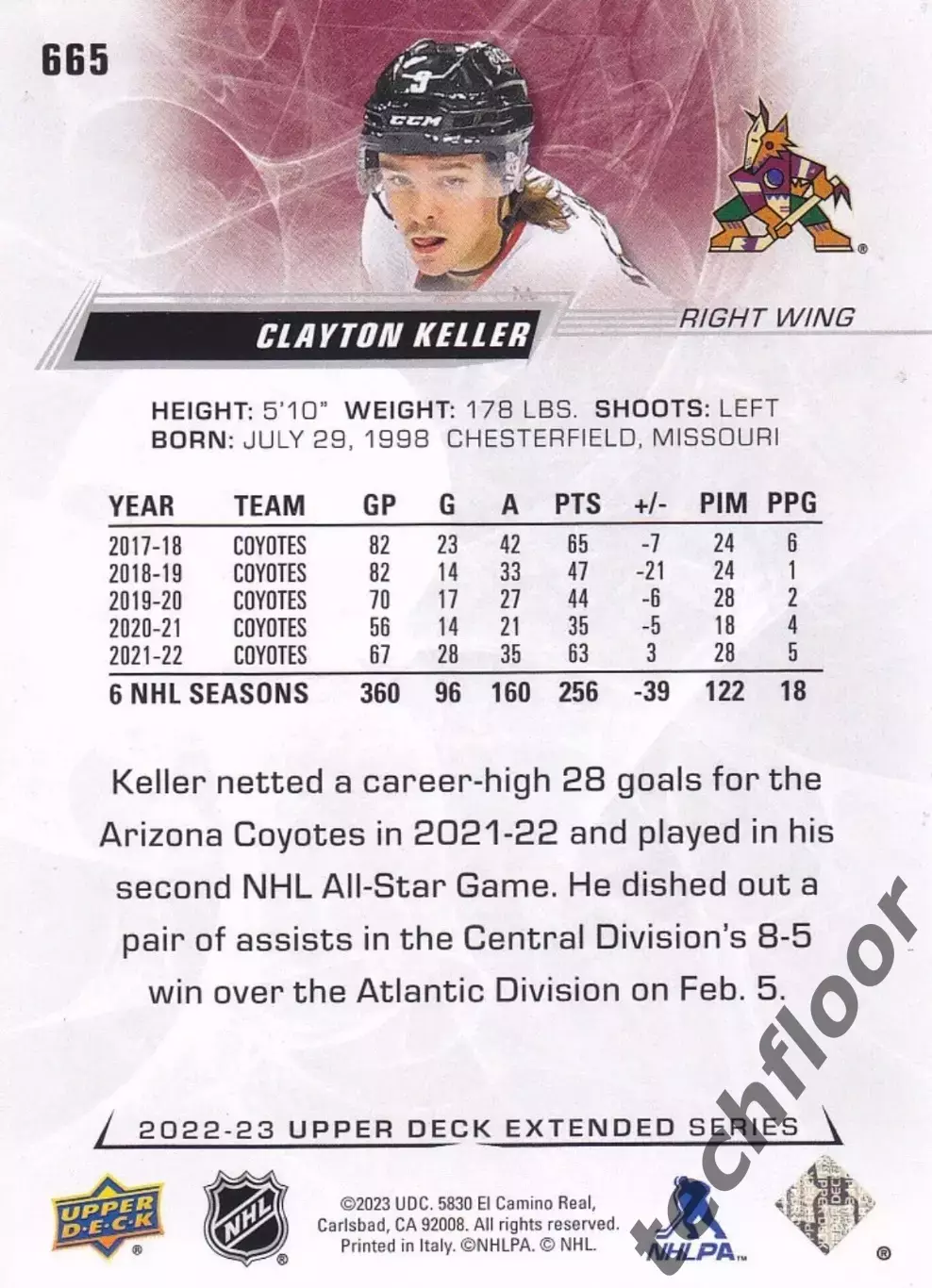 Карточка NHL Clayton Keller Arizona Coyotes/Клейтон Келлер Аризона НХЛ 1