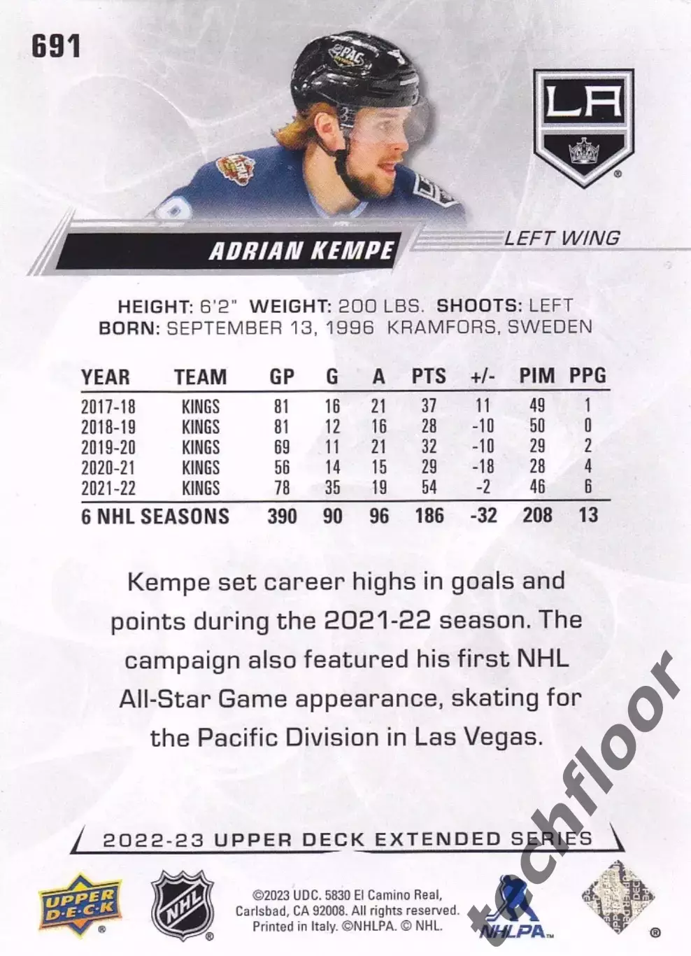 Карточка NHL Adrian Kempe LA Kings/Адриан Кемпе Лос-Анджелес НХЛ 1