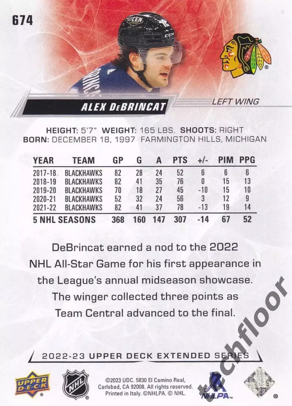 Карточка NHL Alex DeBrincat Chicago Blackhawks/ Алекс Дебринкэт Чикаго НХЛ 1