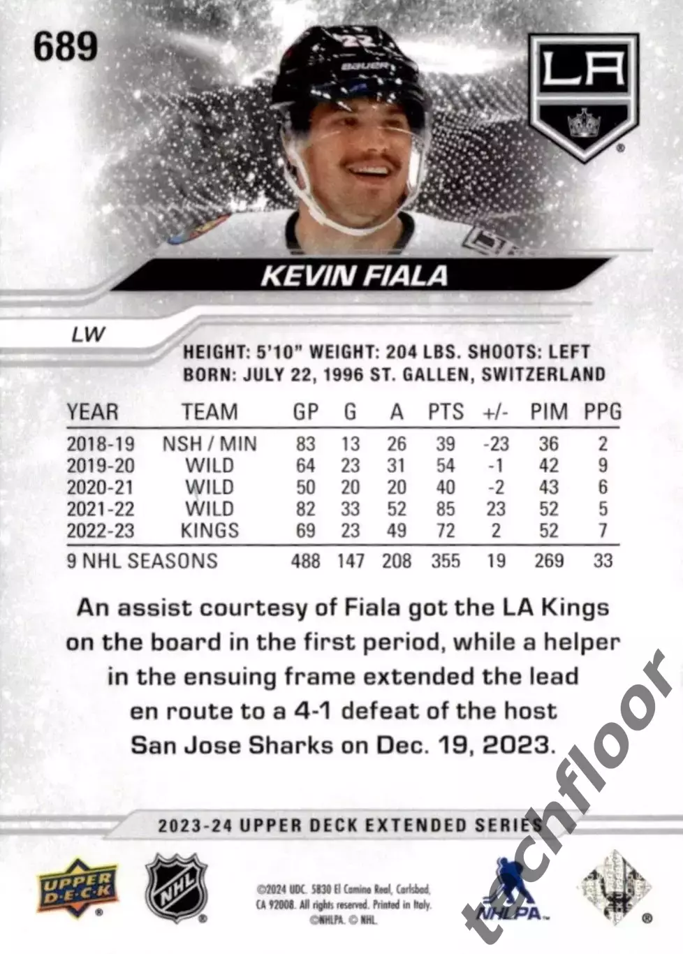 Карточка NHL Kevin Fiala LA Kings /Кевин Фиала Лос-Анджелес НХЛ 1