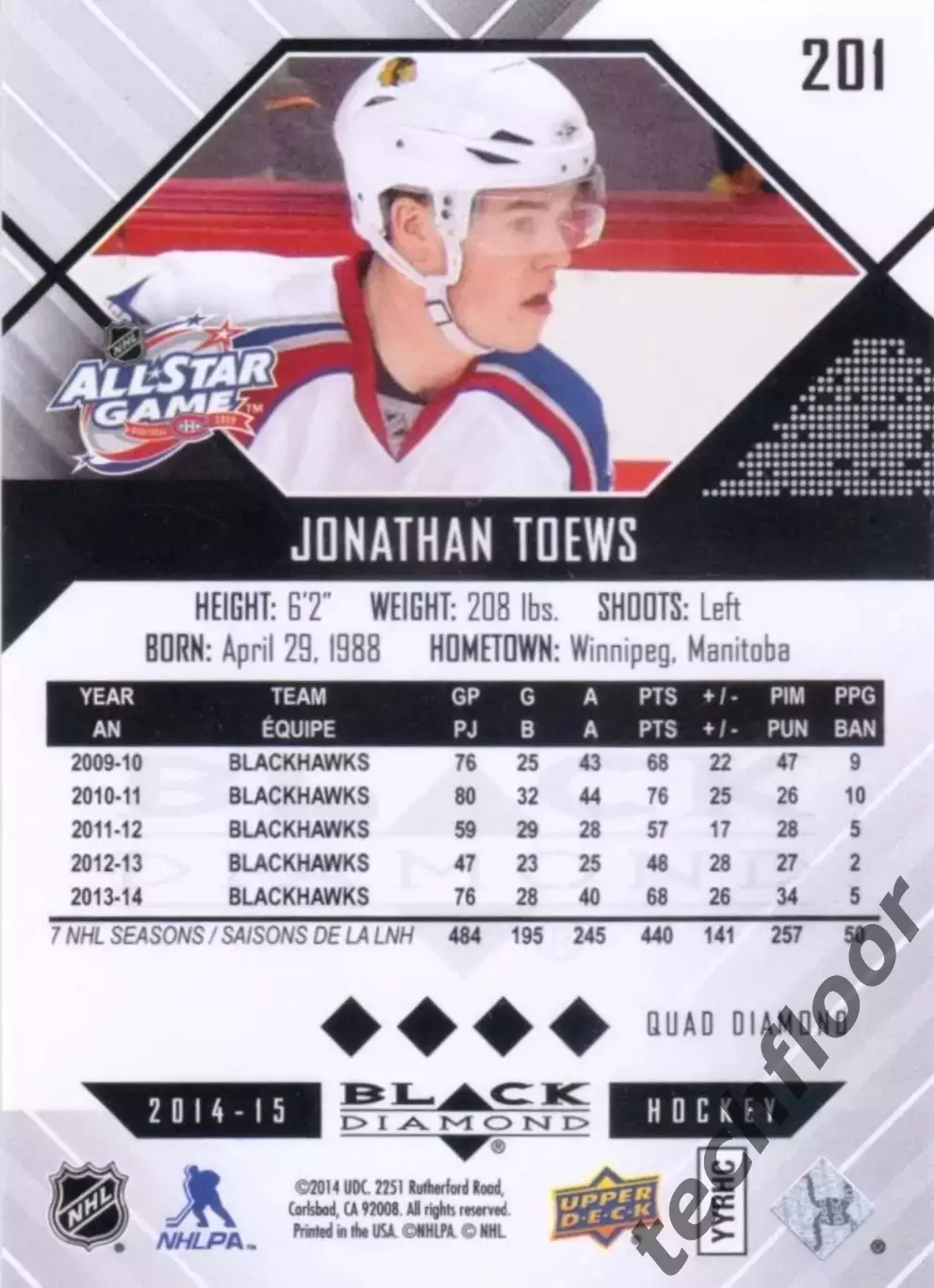 Карточка NHL Jonathan Toews Chicago Blackhawks/ Джонатан Тэйвз Чикаго НХЛ 1