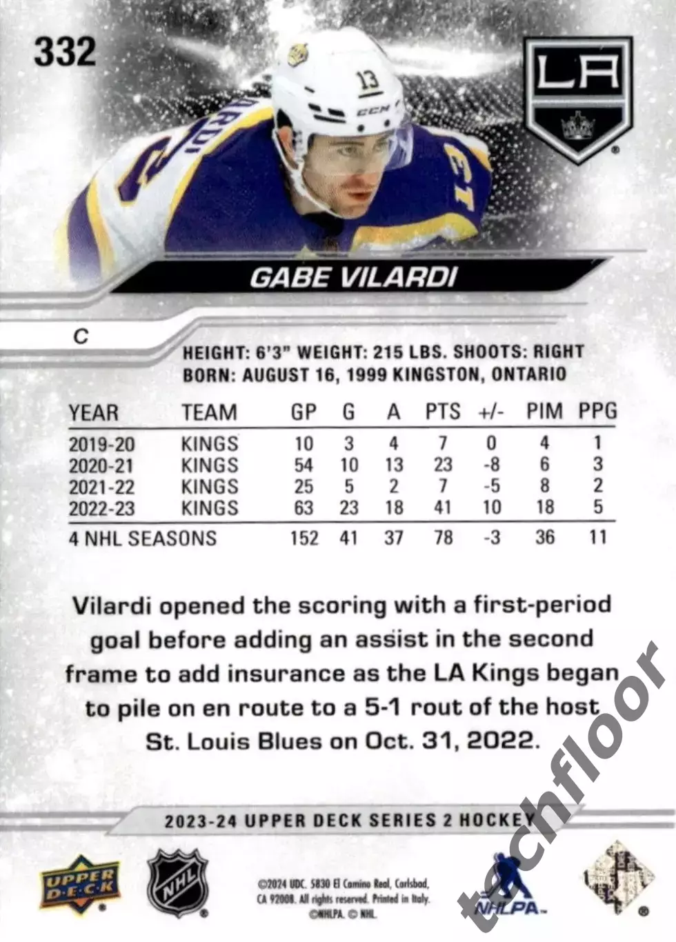 Карточка NHL Gabe Vilardi LA Kings /Габриэль Виларди Лос-Анджелес НХЛ 1