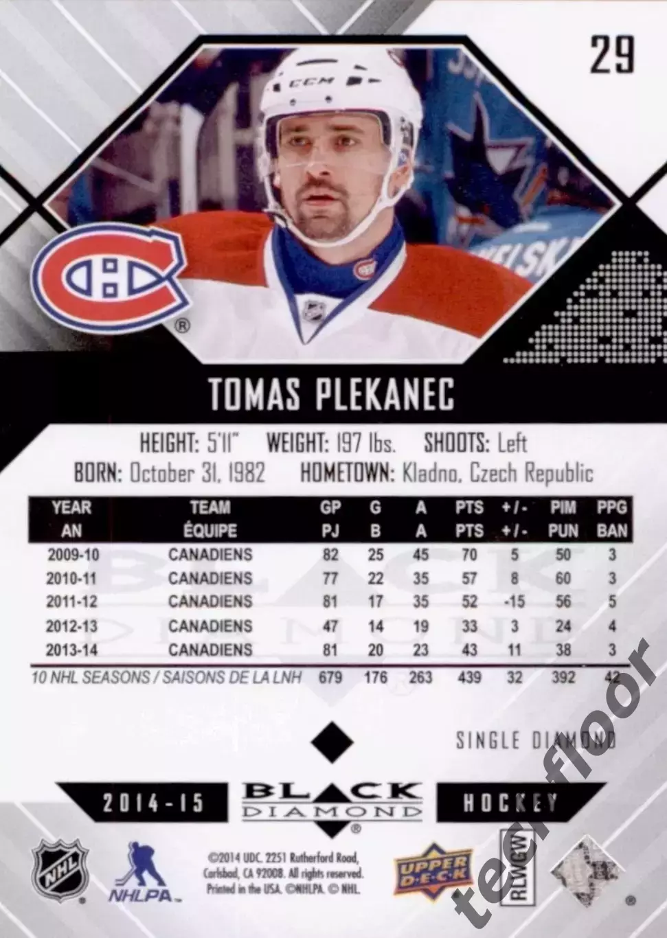 Карточка NHL Tomas Plekanec Montreal Canadiens/Томаш Плеканец Монреаль НХЛ 1