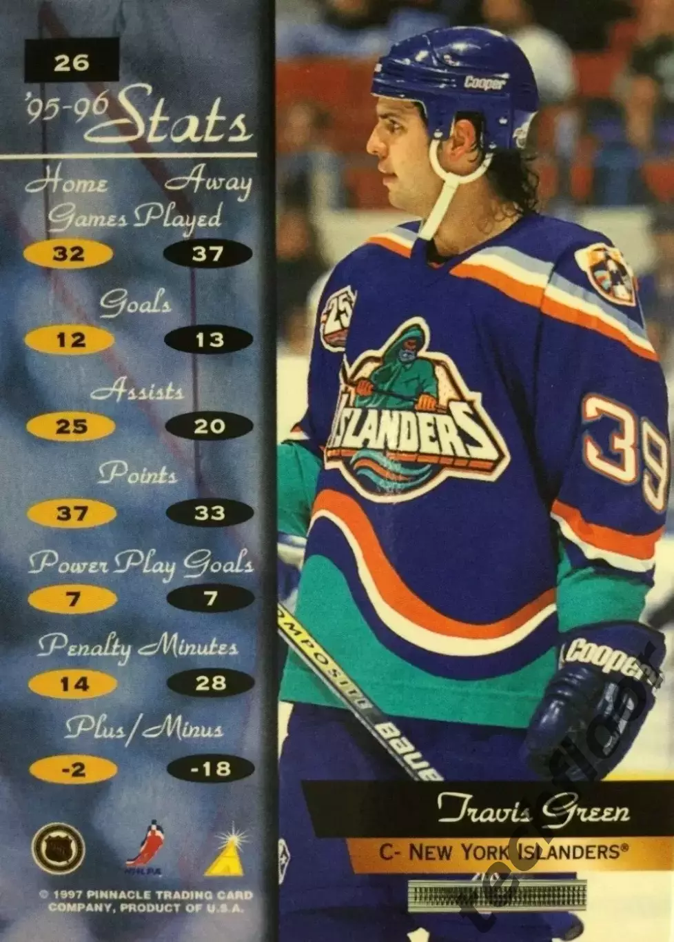 Карточка NHL Travis Green New York Islanders/Трэвис Грин Айлендерс НХЛ 1