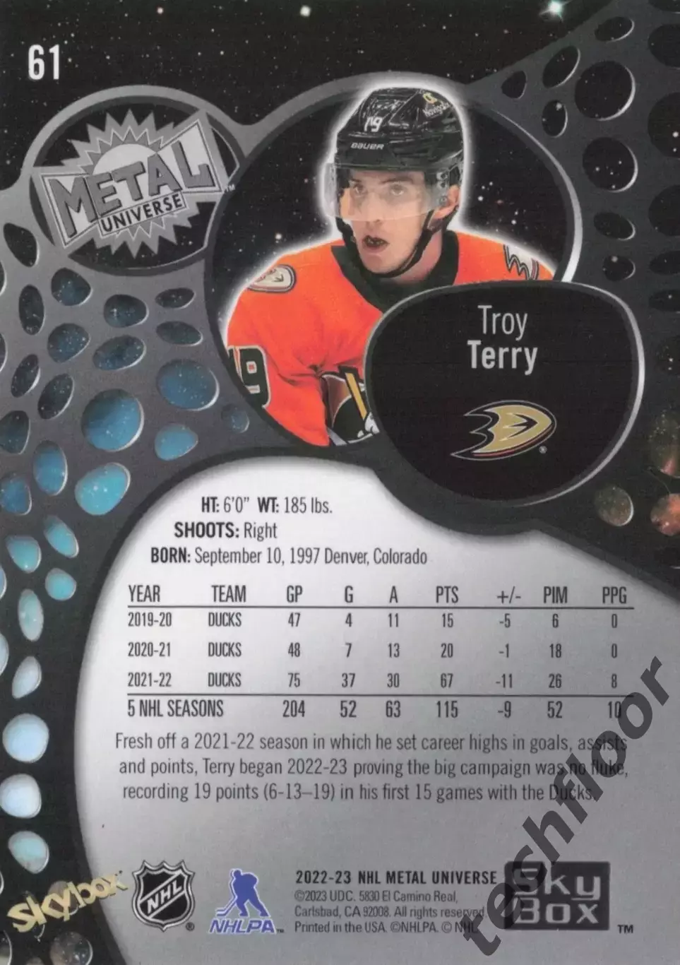 Карточка NHL Troy Terry Anaheim Ducks/Трой Терри Анахайм НХЛ 1