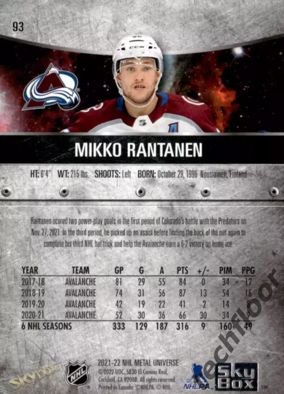 Карточка NHL Mikko Rantanen Colorado Avalanche/Микко Рантанен Колорадо НХЛ 1