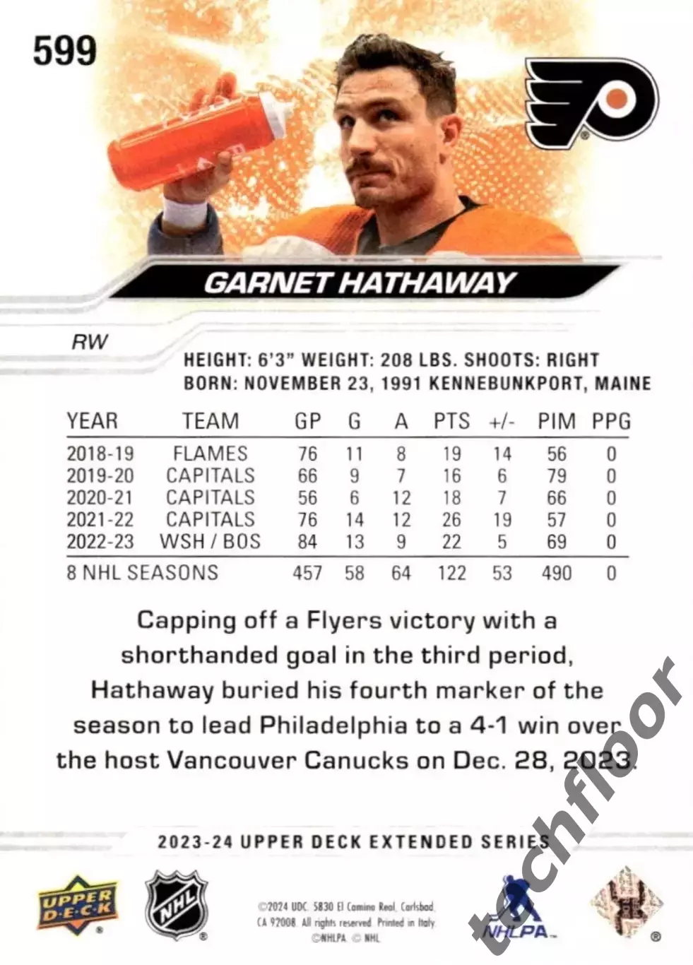 Карточка NHL Garnet Hathaway Philadelphia Flyers/Гарнет Хэтэуэй Филадельфия НХЛ 1