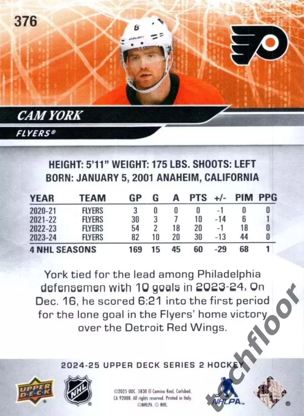Карточка NHL Cam York Philadelphia Flyers /Кэм Йорк Филадельфия НХЛ 1