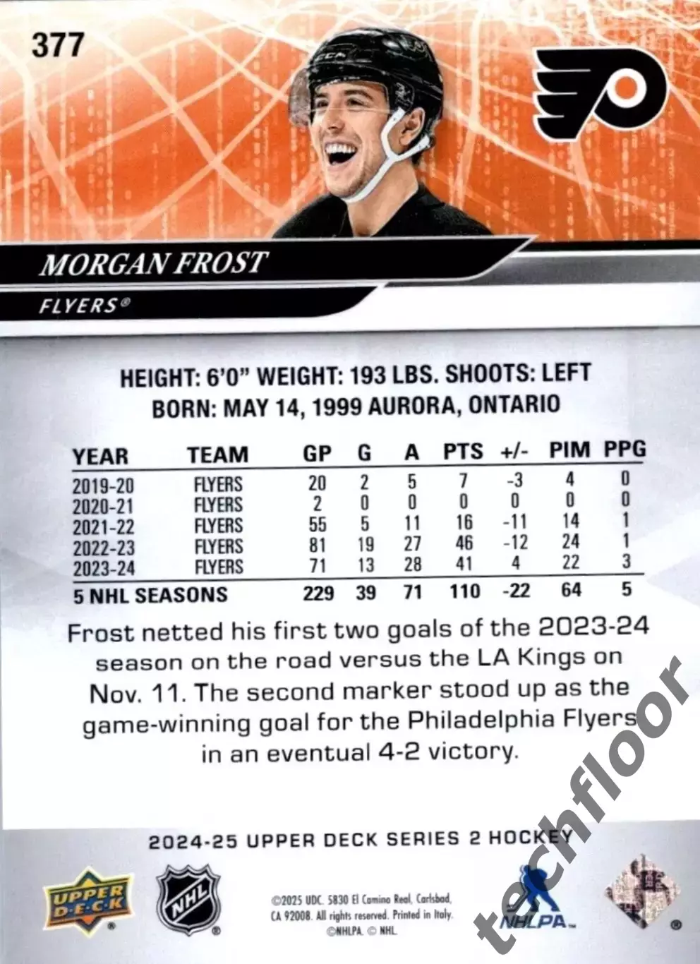 Карточка NHL Morgan Frost Philadelphia Flyers/Морган Фрост Филадельфия НХЛ 1