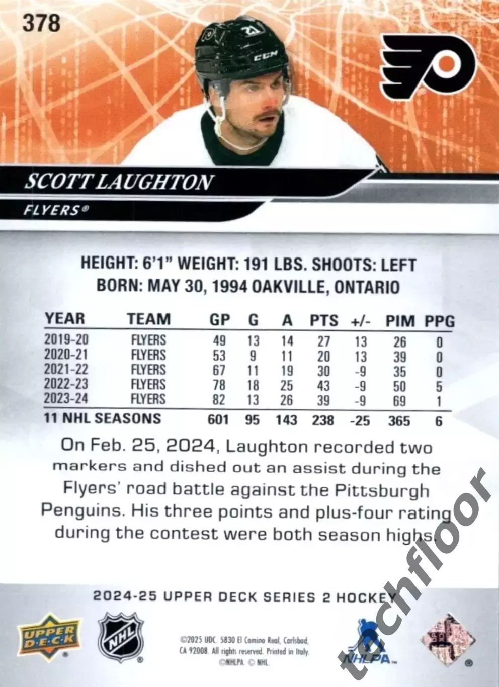 Карточка NHL Scott Laughton Philadelphia Flyers/Скотт Лоутон НХЛ 1