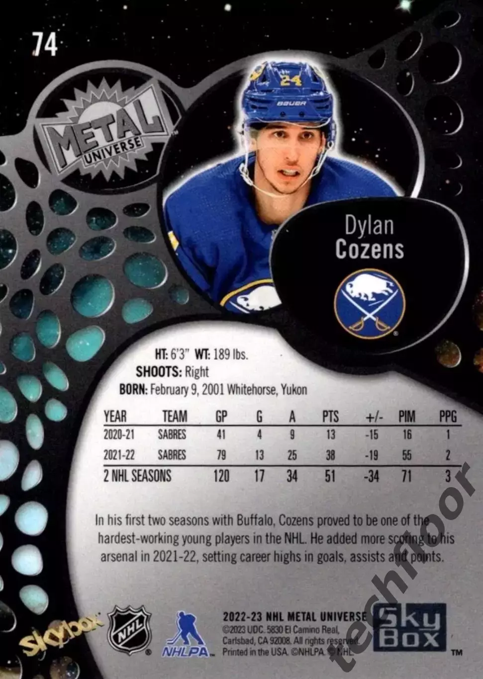 Карточка NHL Dylan Cozens Buffalo Sabres/Дилан Козенс Баффало НХЛ 1