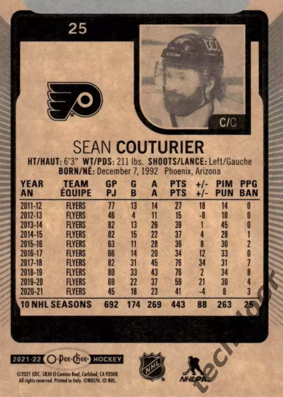 Карточка NHL Sean Couturier Philadelphia Flyers /Шон Кутюрье Филадельфия НХЛ 1