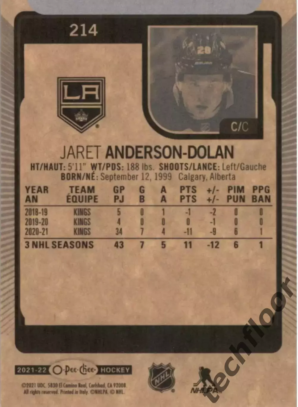 Карточка NHL Jared Anderson-Dolan LA Kings/Джарет Андерсон-Долан Лос-Анджелес 1