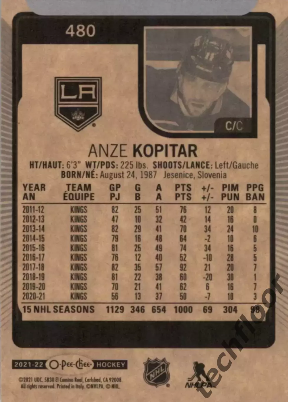 Карточка NHL Anze Kopitar LA Kings / Анже Копитар Лос-Анджелес НХЛ 1