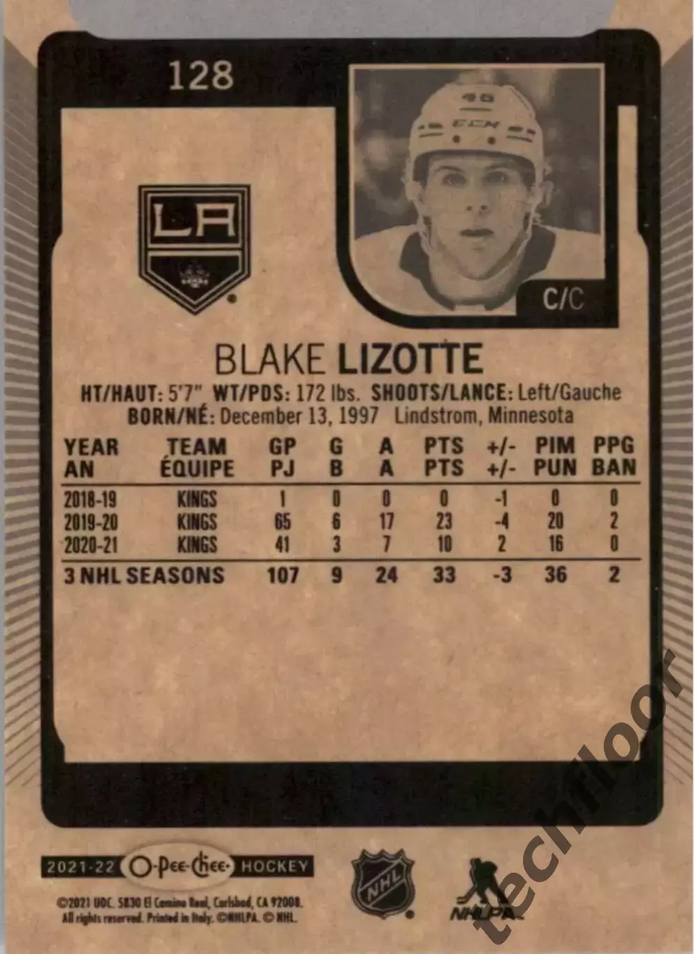 Карточка NHL Blake Lizotte LA Kings/ Блейк Лизотте Лос-Анджелес НХЛ 1