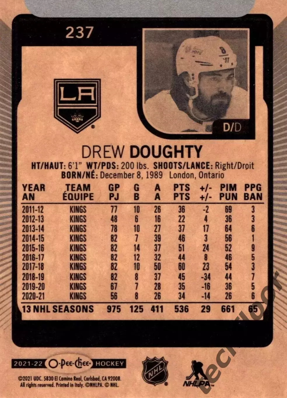 Карточка NHL Drew Doughty LA Kings/ Дрю Даути Лос-Анджелес НХЛ 1