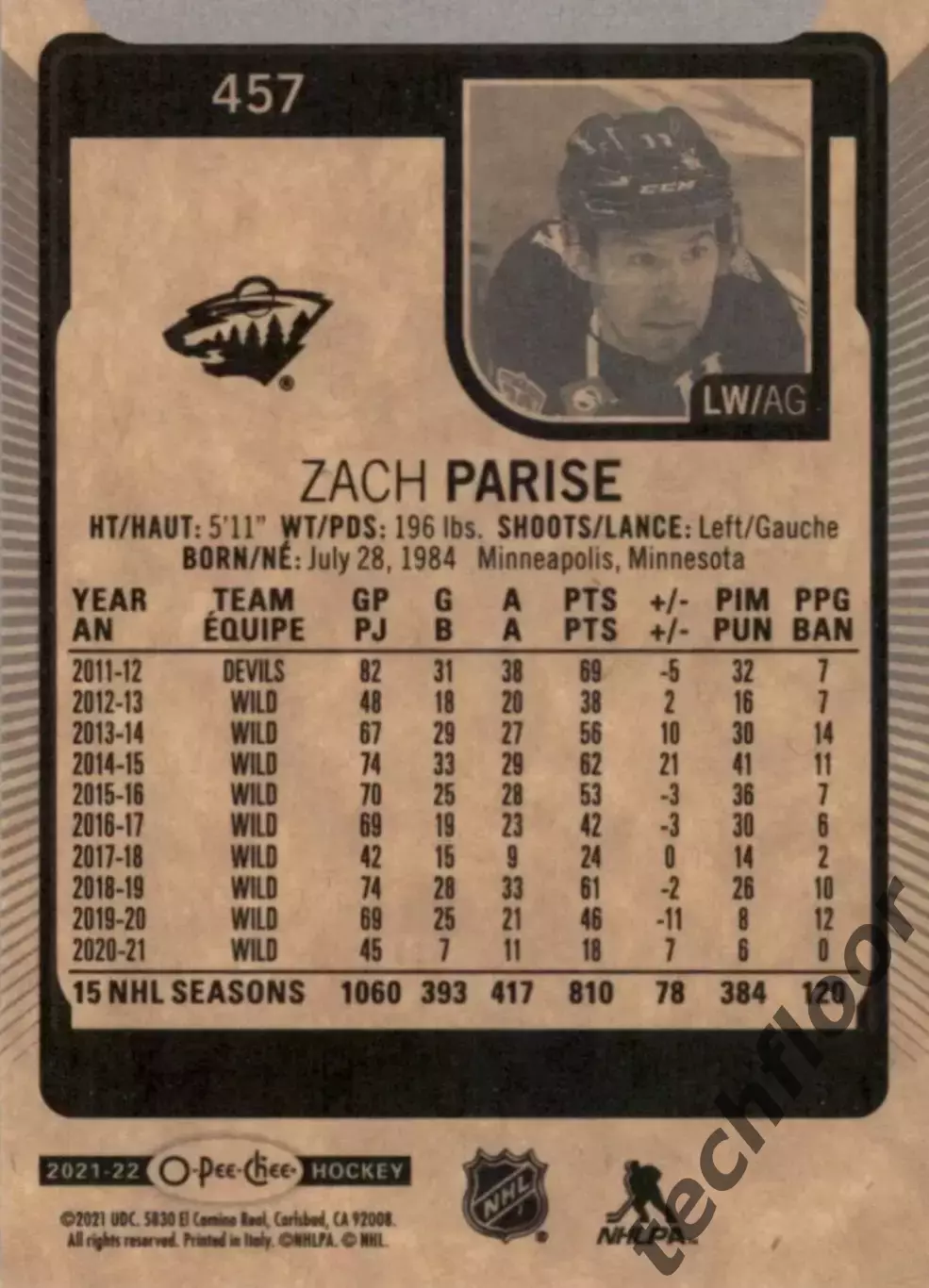 Карточка NHL Zach Parise Minnesota Wild/ Зак Паризе Миннесота НХЛ 1