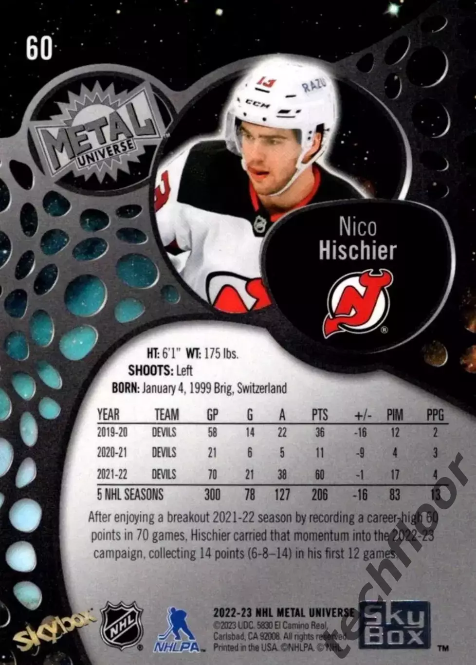 Карточка NHL Nico Hischier New Jersey Devils / Нико Хишир Нью-Джерси НХЛ 1
