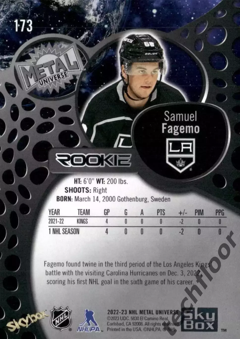 Карточка NHL Samuel Fagemo LA Kings/ Самуэль Фагемо Лос-Анджелес НХЛ 1