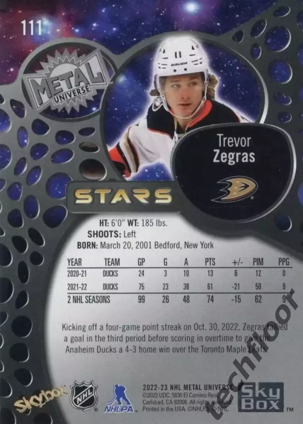 Карточка NHL Trevor Zegras Anaheim Ducks/Тревор Зеграс Анахайм НХЛ 1