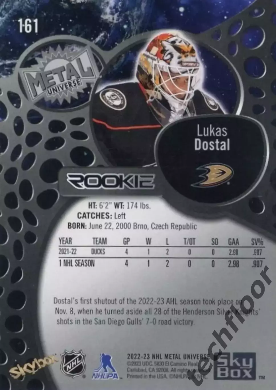 Карточка NHL Lukas Dostal Anaheim Ducks/ Лукаш Достал Анахайм НХЛ 1