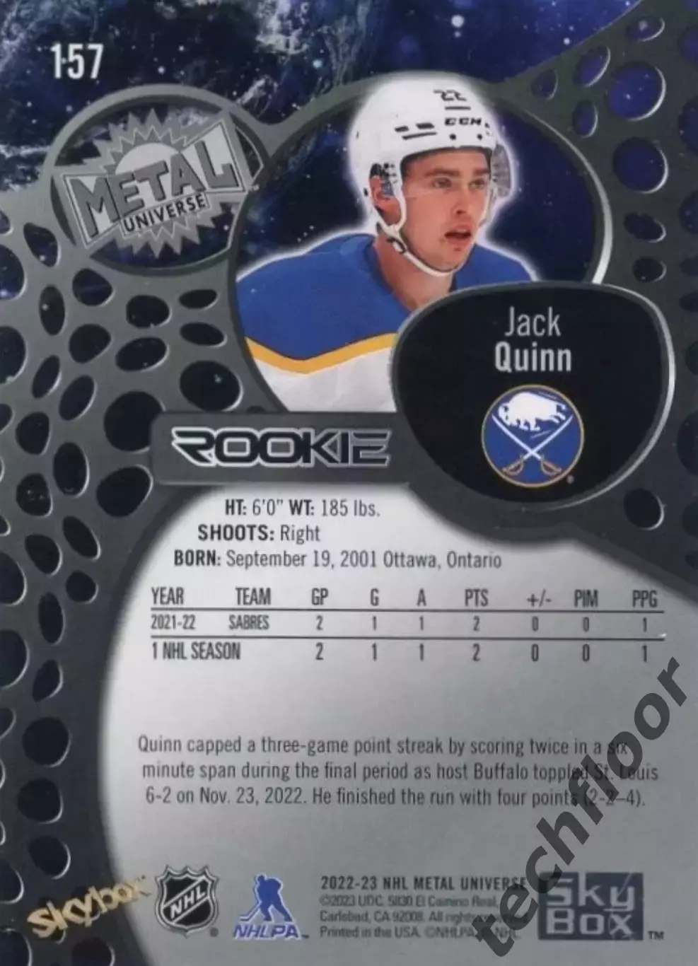 Карточка NHL Jack Quinn Buffalo Sabres/ Джек Куинн Баффало НХЛ 1