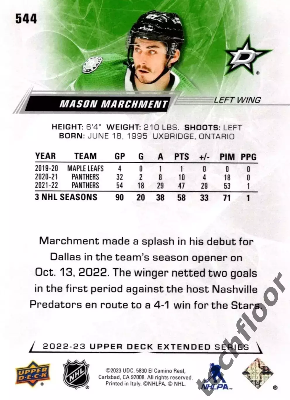 Карточка NHL Mason Marchment Dallas Stars/Мейсон Марчмент Даллас НХЛ 1
