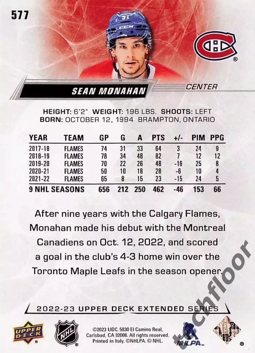 Карточка NHL Sean Monahan Montreal Canadiens/Шон Монахан Монреаль НХЛ 1