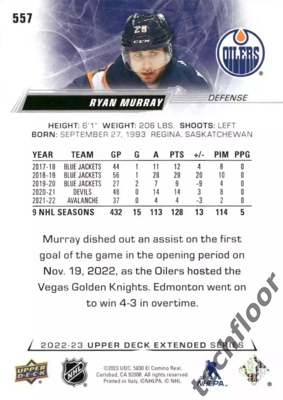 Карточка NHL Ryan Murray Edmonton Oilers/Райан Мюррей Эдмонтон НХЛ 1