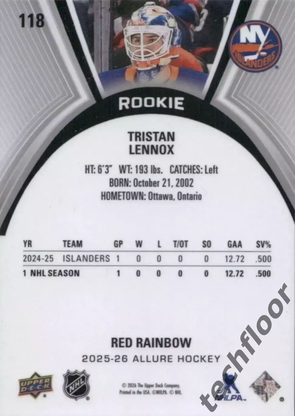 Карточка NHL Tristan Lennox New York Islanders/ Тристан Леннокс Айлендерс НХЛ 1