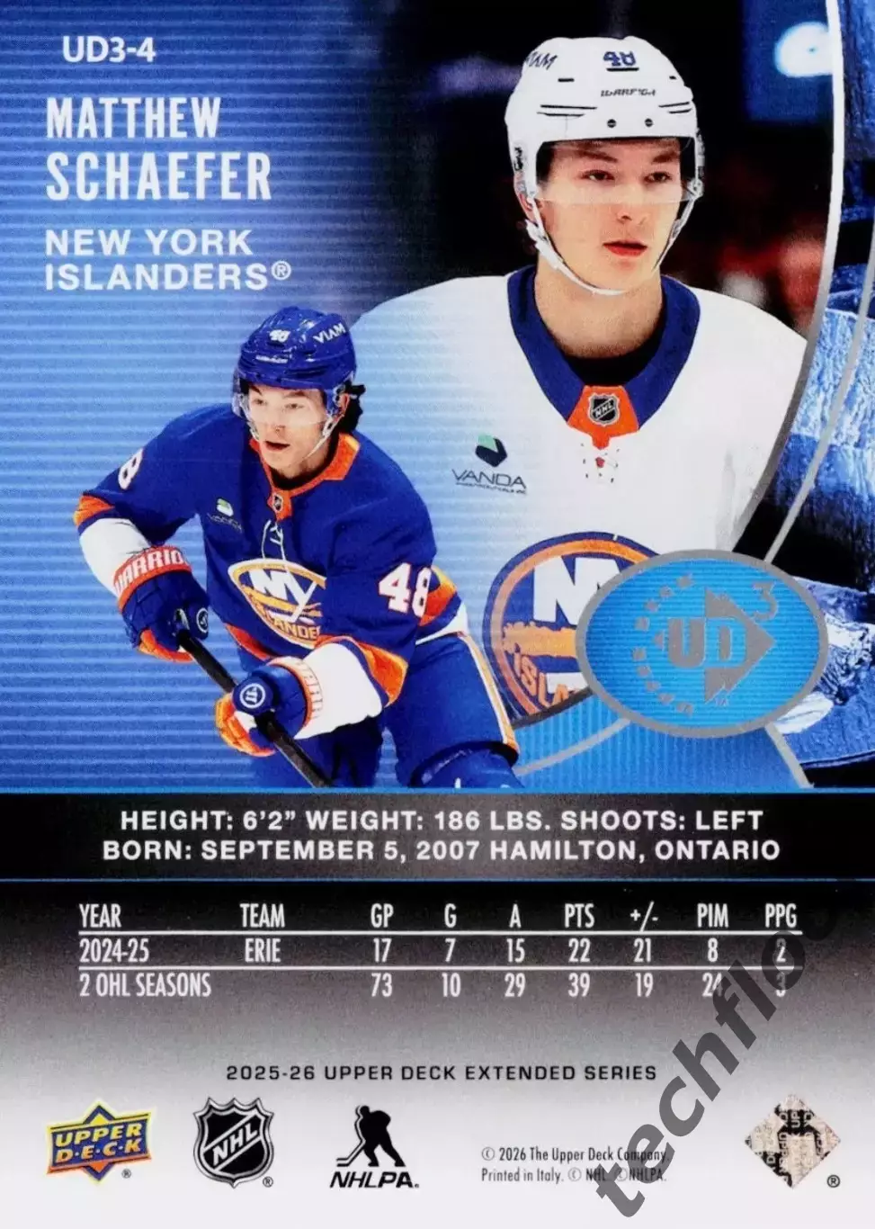 Карточка NHL Matthew Schaefer New York Islanders/Мэттью Шефер Айлендерс НХЛ 1