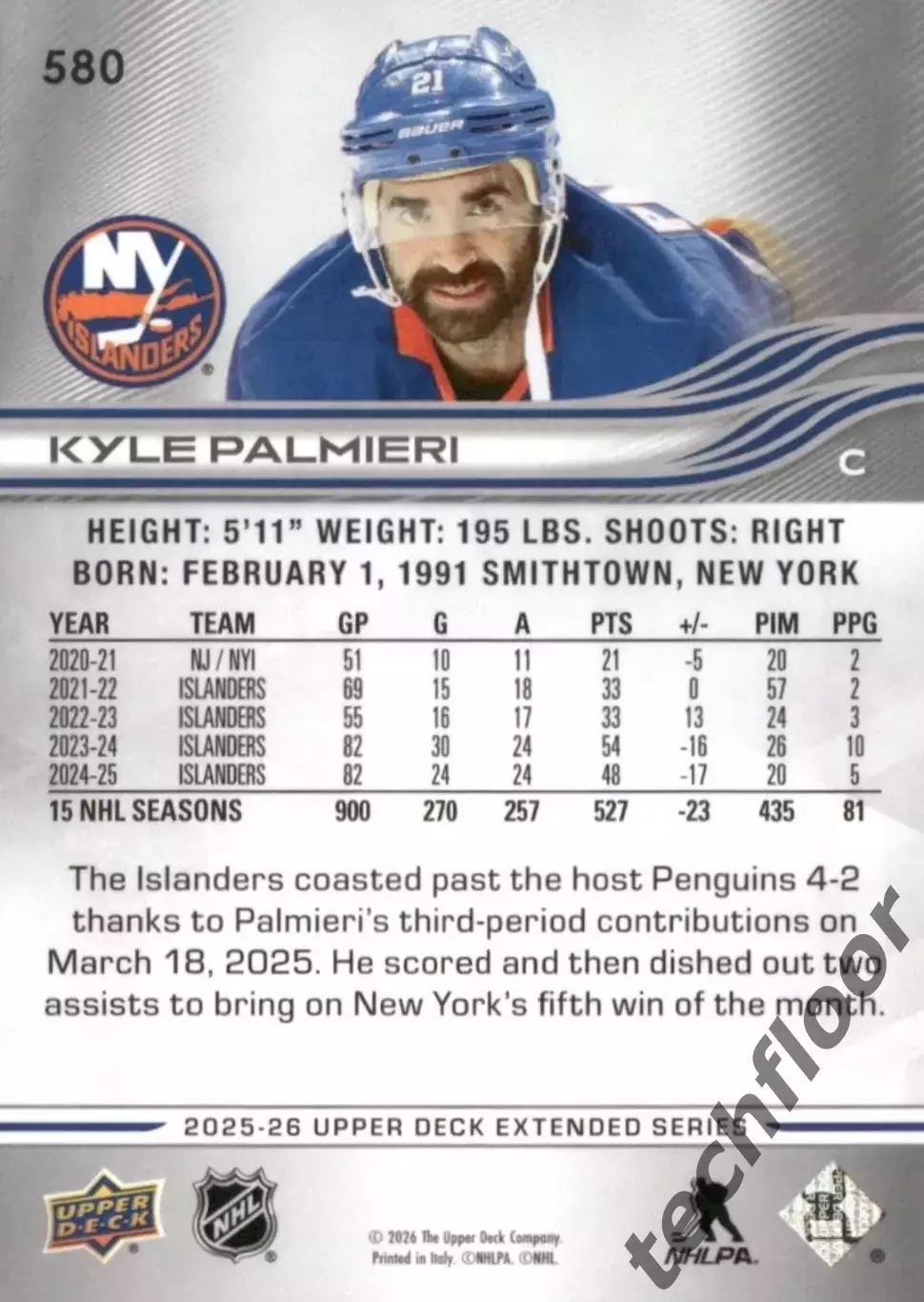 Карточка NHL Kyle Palmieri New York Islanders/Кайл Палмьери Айлендерс НХЛ 1