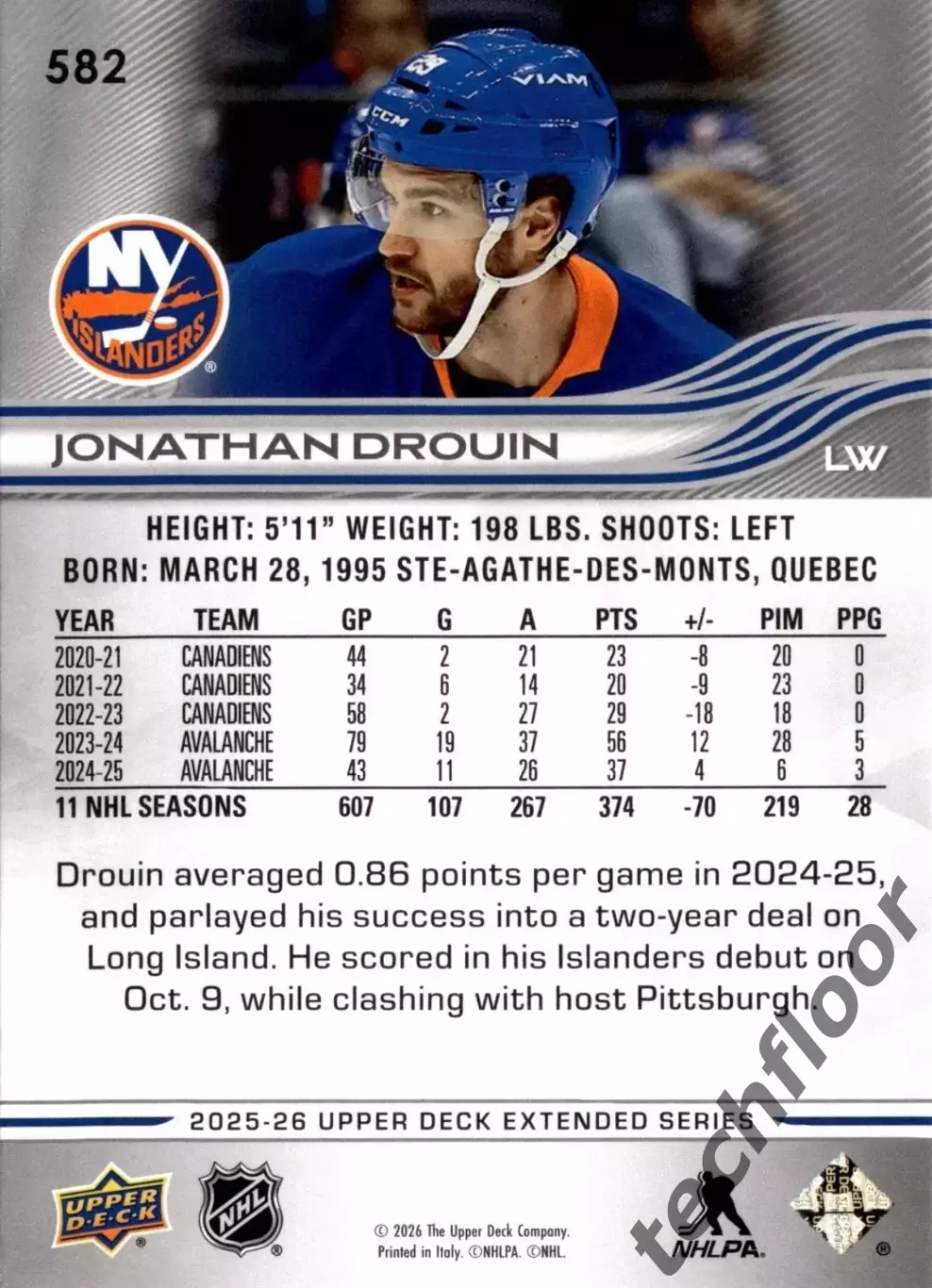Карточка NHL Jonathan Drouin New York Islanders/Джонатан Друэн Айлендерс НХЛ 1
